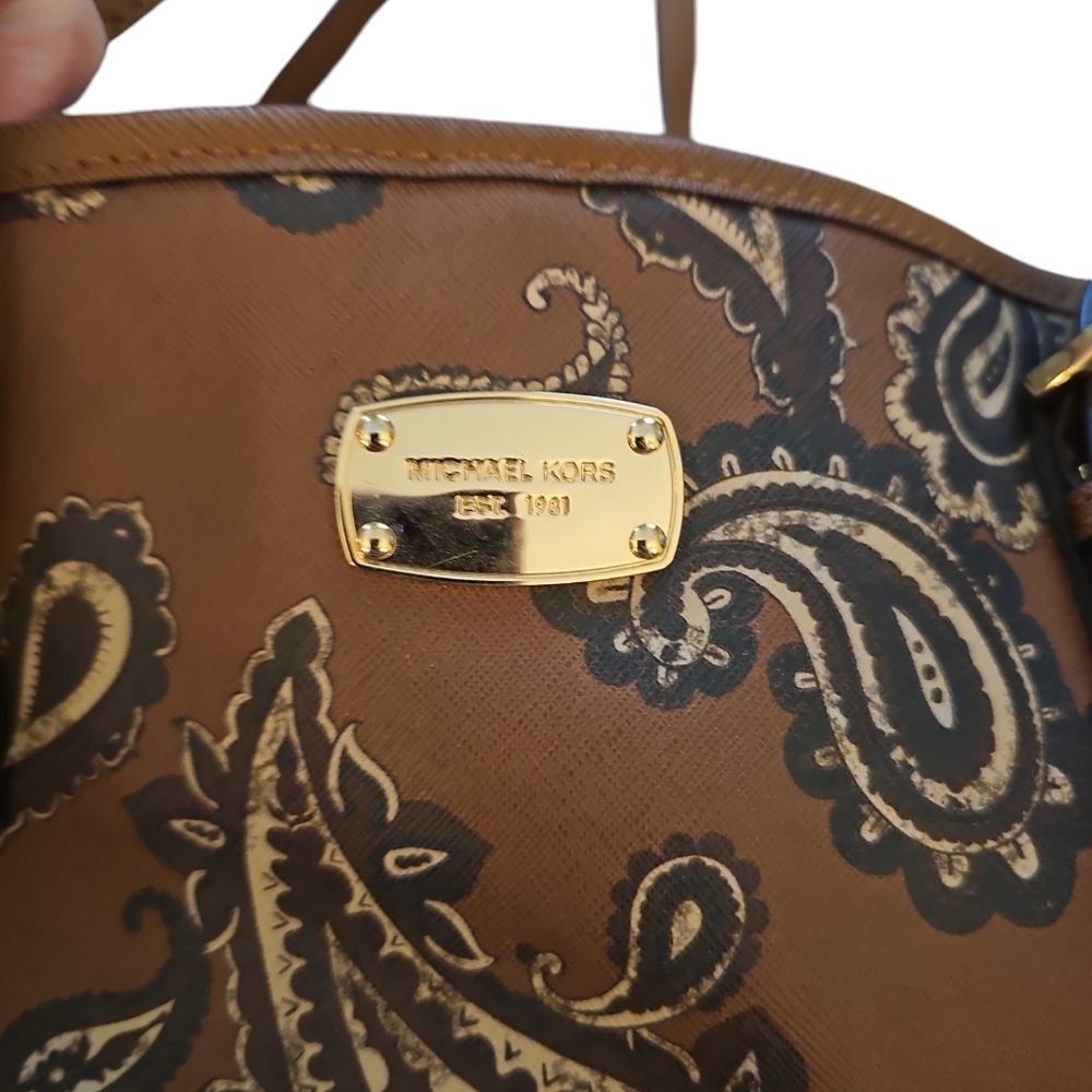 Michael Kors EMRY PAISLEY PRINT LUGGAGE BROWN  LARGE TOTE BAG purse brown - Picture 4 of 7